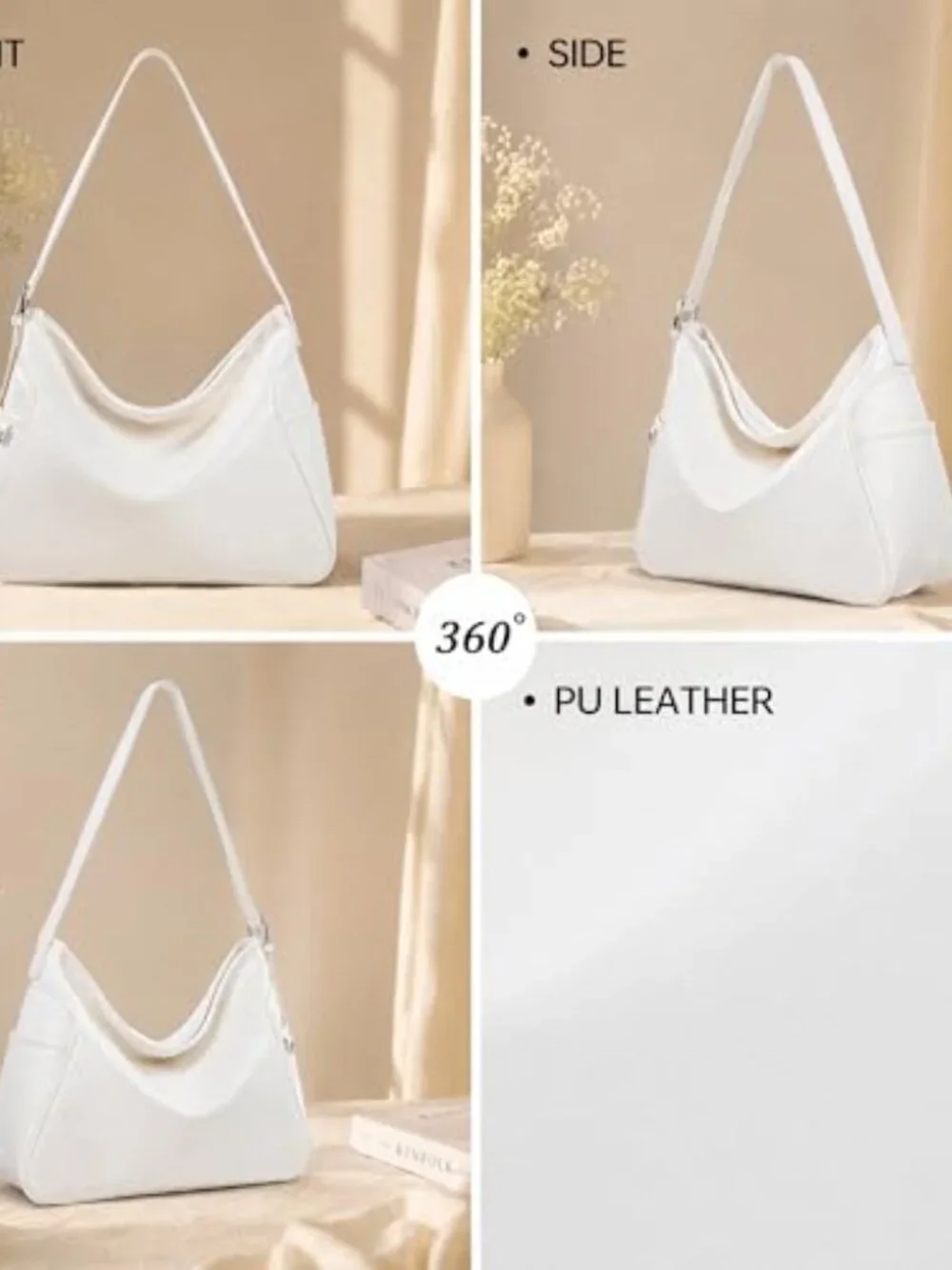 Minimalist Hobo Tote - Faux Leather Shoulder Bag for Work or Daily Use